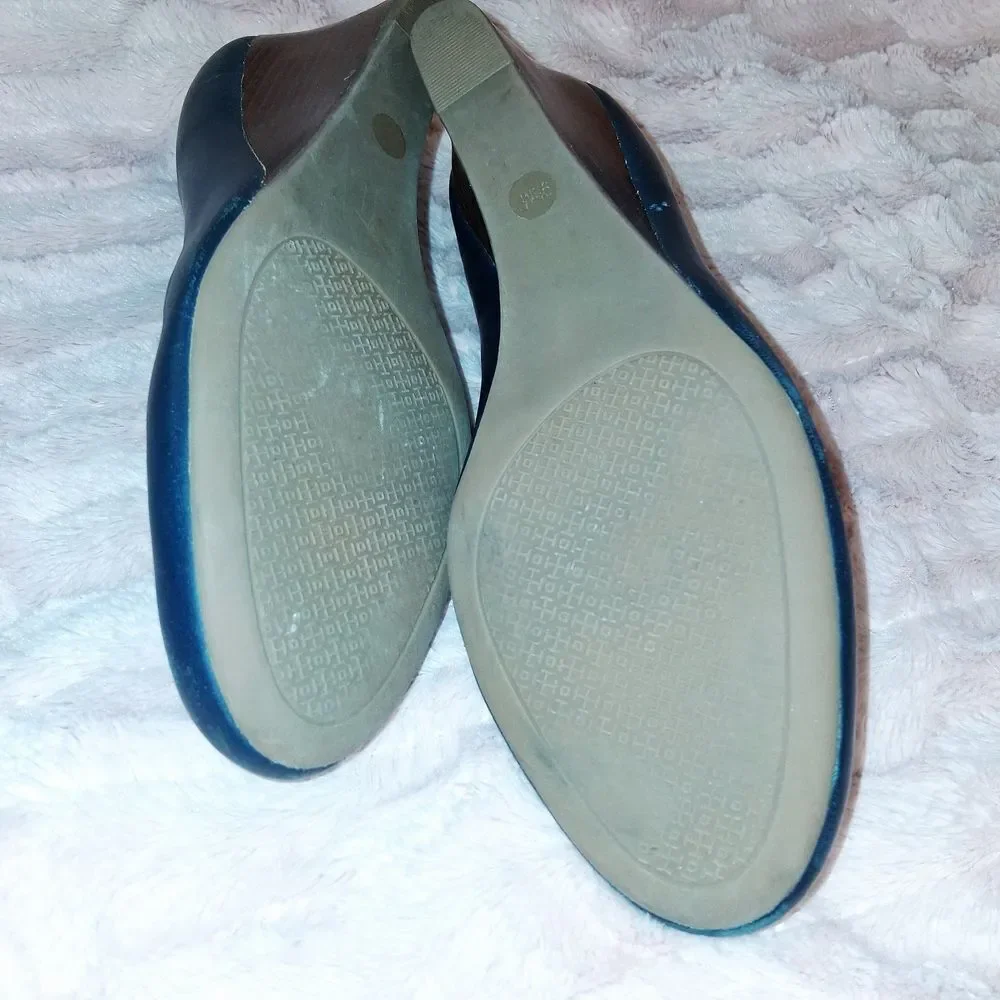 Tory Burch Navy Blue Wedge Shoes Size 9.5
